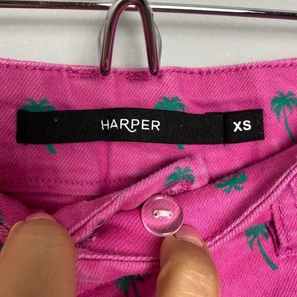 Harper Hot Pink Palm Tree Print Chino Shorts, Size XS - Picture 2 of 5